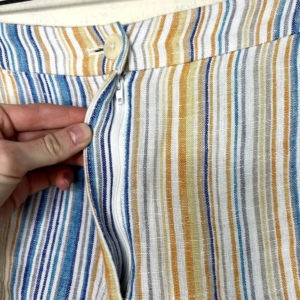 Reformation Tahiti Linen Pants Marbella Stripe High Rise Cropped 8 Blue Orange